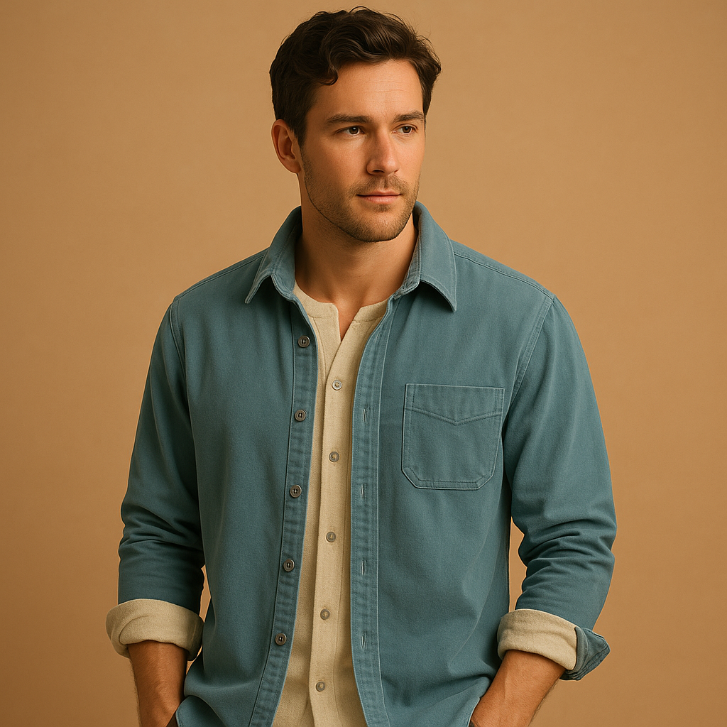 Corduroy casual button-up shirt for men with a soft ribbed texture and comfortable fit, ideal for layering, casual outfits, and everyday wear.