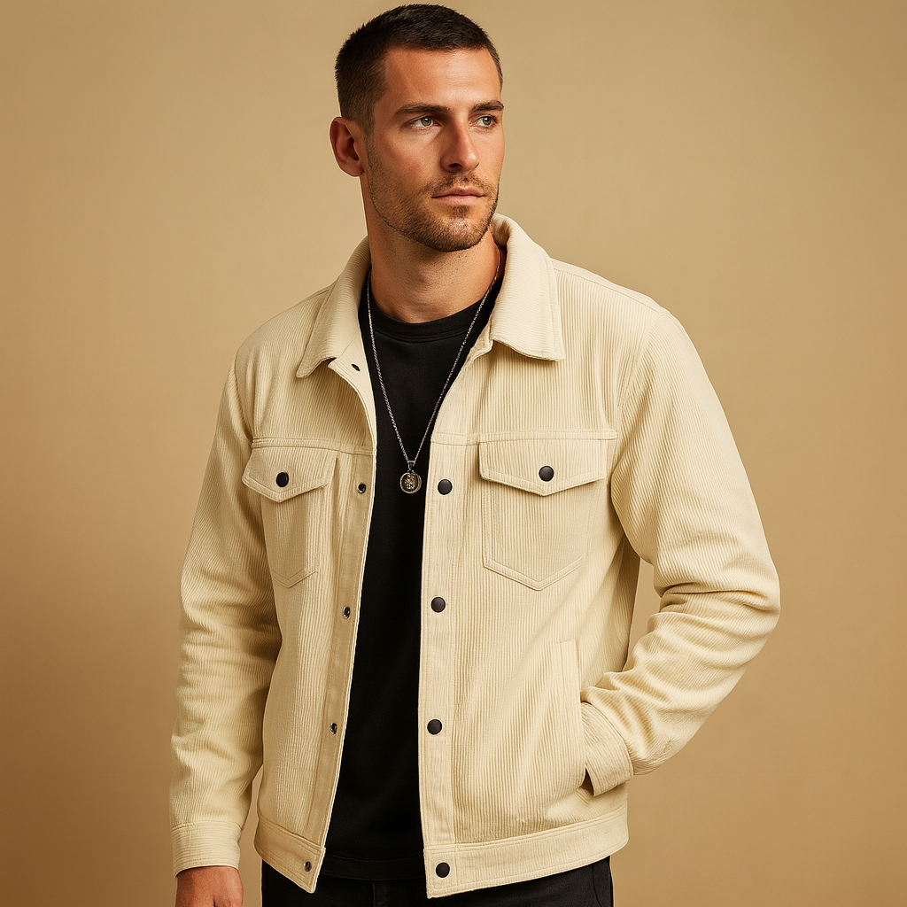 Men’s corduroy jacket with a relaxed fit and classic design, suitable for everyday wear, leisure, and multi-season styling.