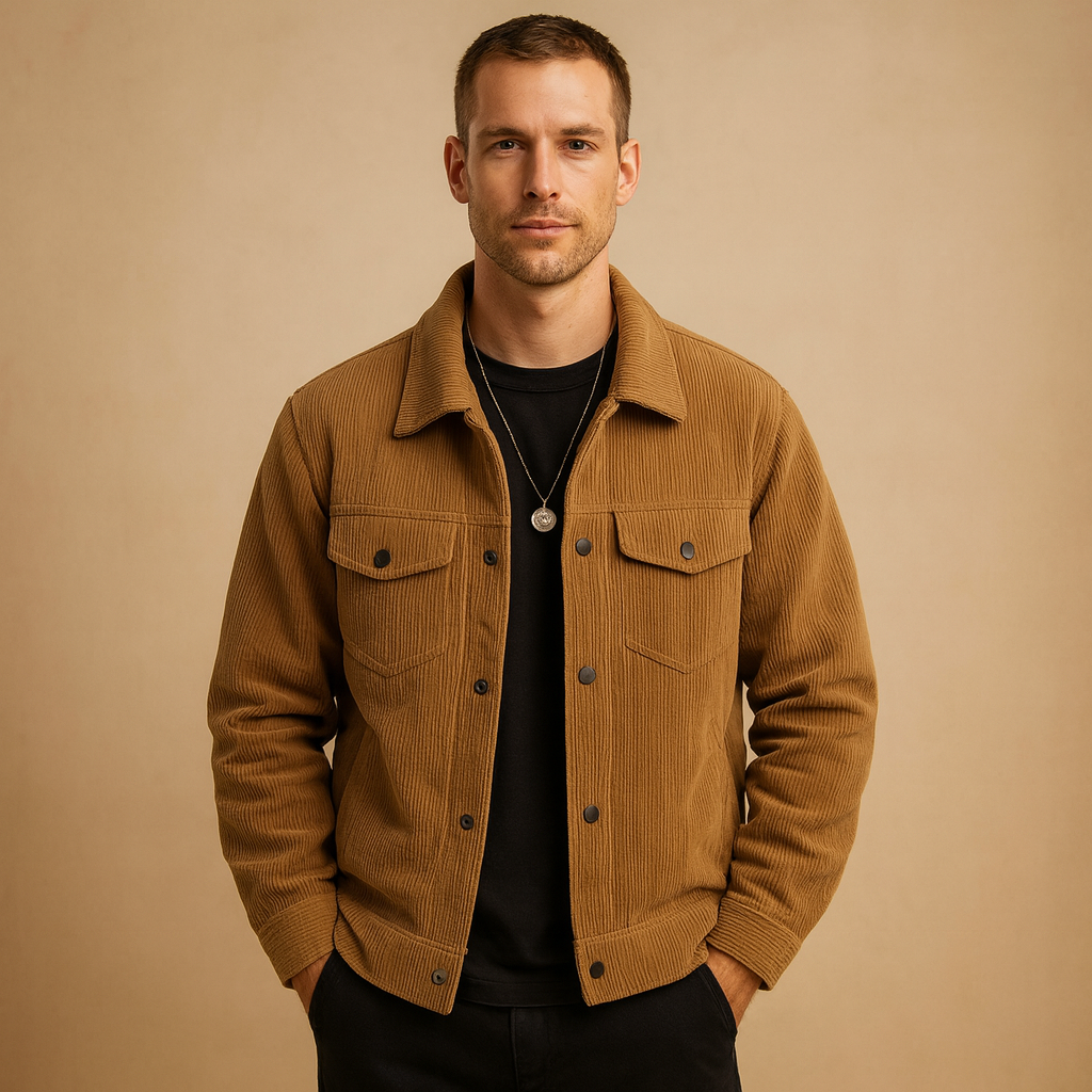 Men’s corduroy jacket with a relaxed fit and classic design, suitable for everyday wear, leisure, and multi-season styling.