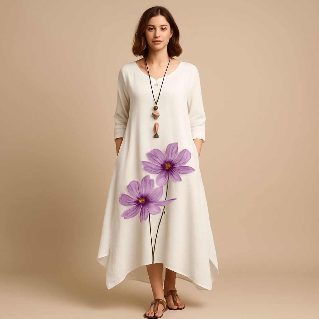 Women’s breathable cotton A-line dress with minimalist design and flattering fit, ideal for office wear, daily outfits and formal occasions.