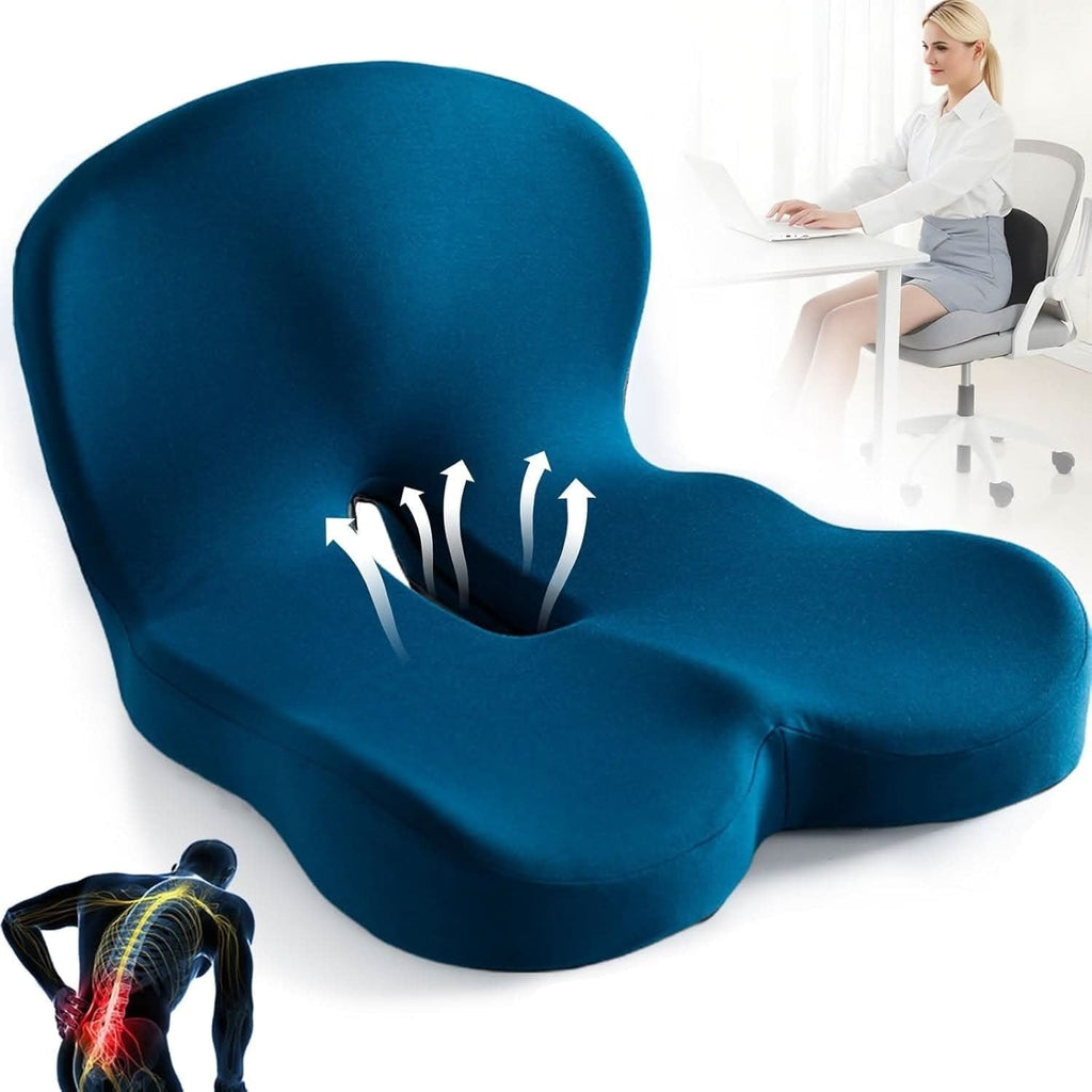 Desk Chair Seat Cushion with Memory Foam Ergonomic Contoured Support and Coccyx Cutout - Image 1