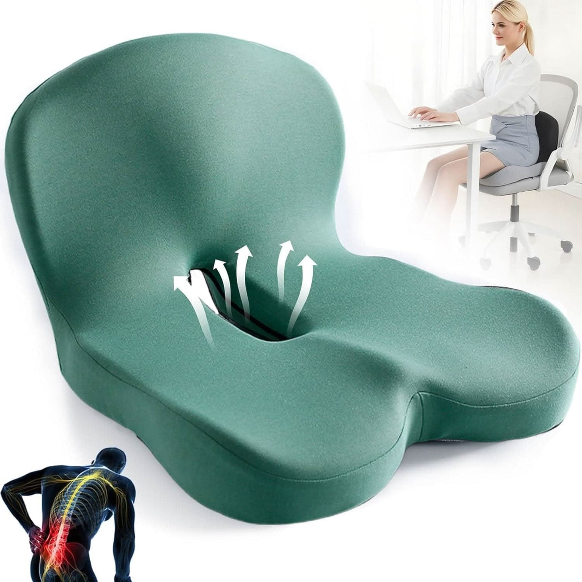 Desk Chair Seat Cushion with Memory Foam Ergonomic Contoured Support and Coccyx Cutout - Image 7