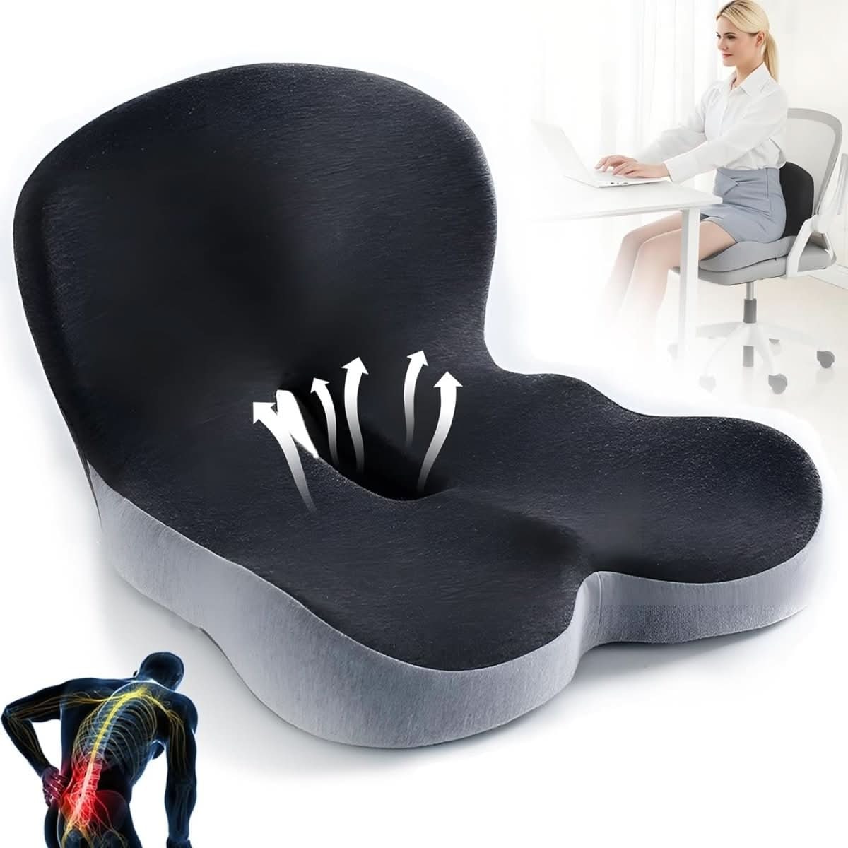 Desk Chair Seat Cushion with Memory Foam Ergonomic Contoured Support and Coccyx Cutout - Image 9