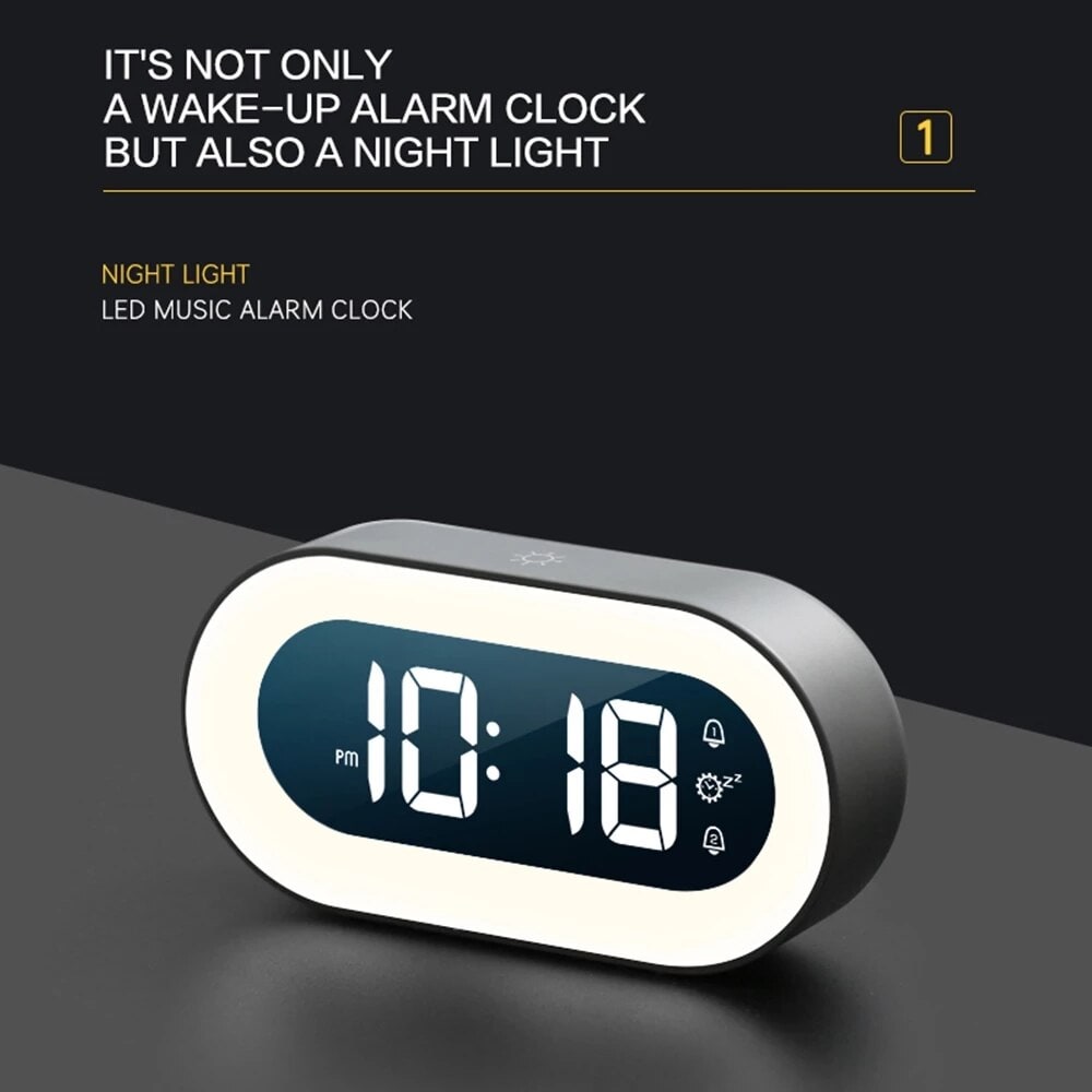 Digital Alarm Clock with Night Light LED Bedside Display and Dimmable Halo - Image 2
