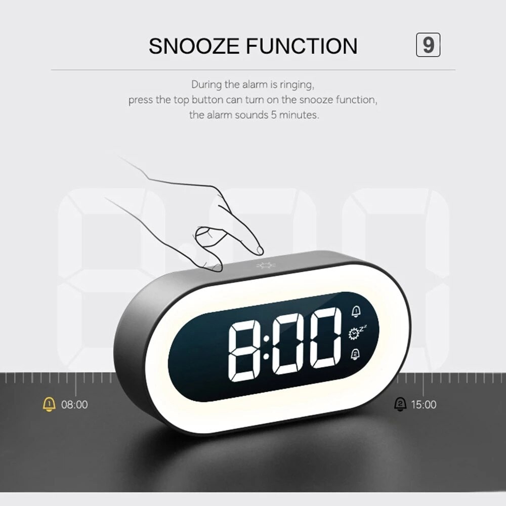 Digital Alarm Clock with Night Light LED Bedside Display and Dimmable Halo - Image 6
