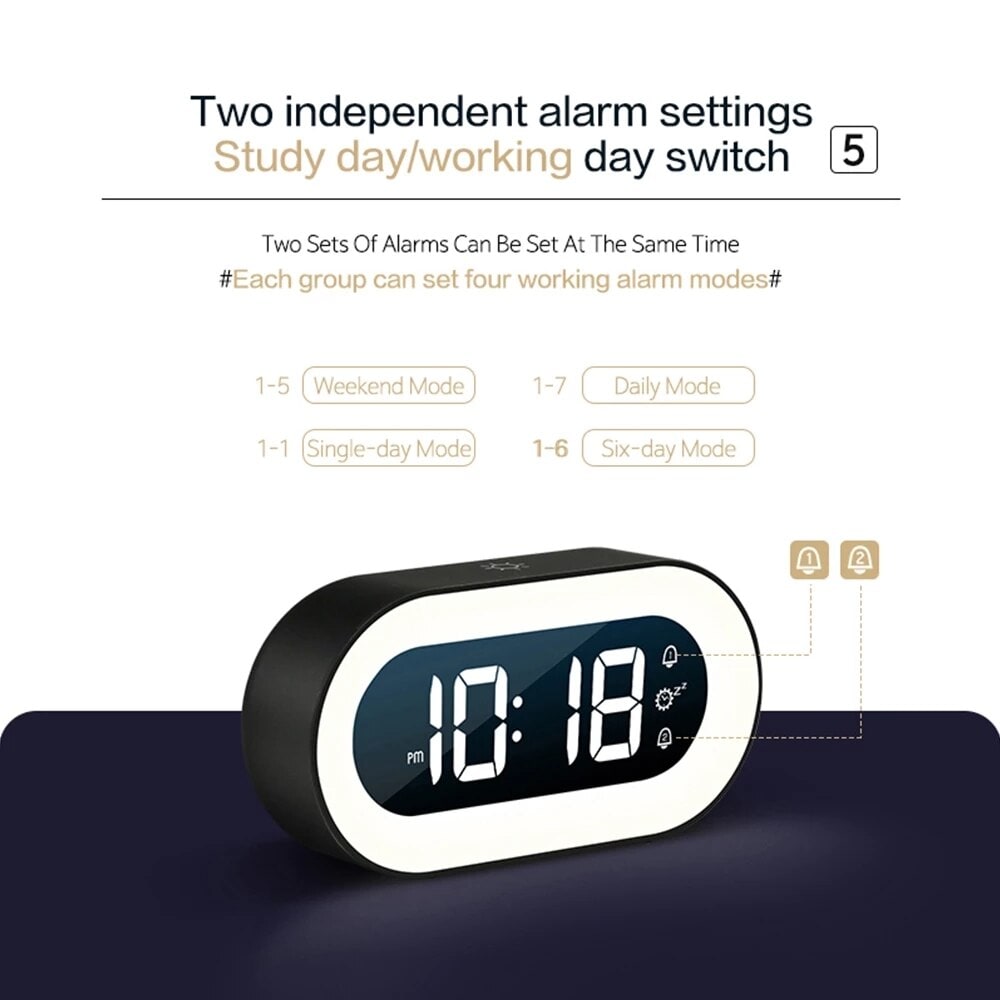 Digital Alarm Clock with Night Light LED Bedside Display and Dimmable Halo - Image 7