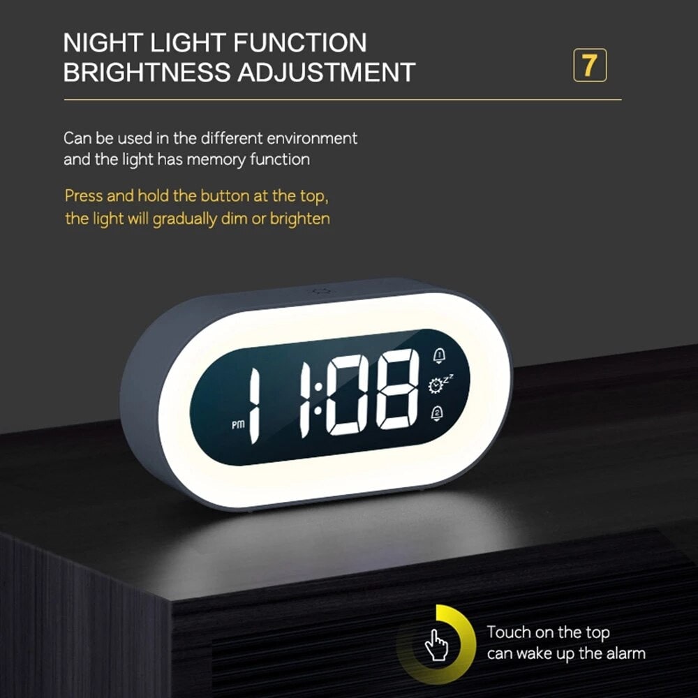 Digital Alarm Clock with Night Light LED Bedside Display and Dimmable Halo - Image 8