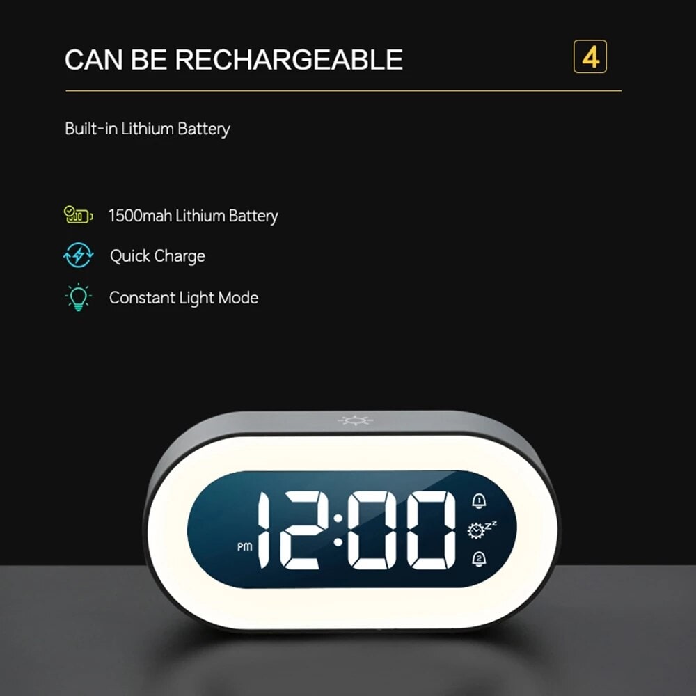 Digital Alarm Clock with Night Light LED Bedside Display and Dimmable Halo - Image 9
