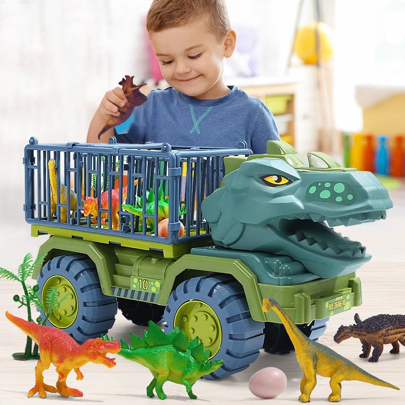 Dinosaur Toy Truck with T Rex Figures Cage and Accessories for Kids - Image 1