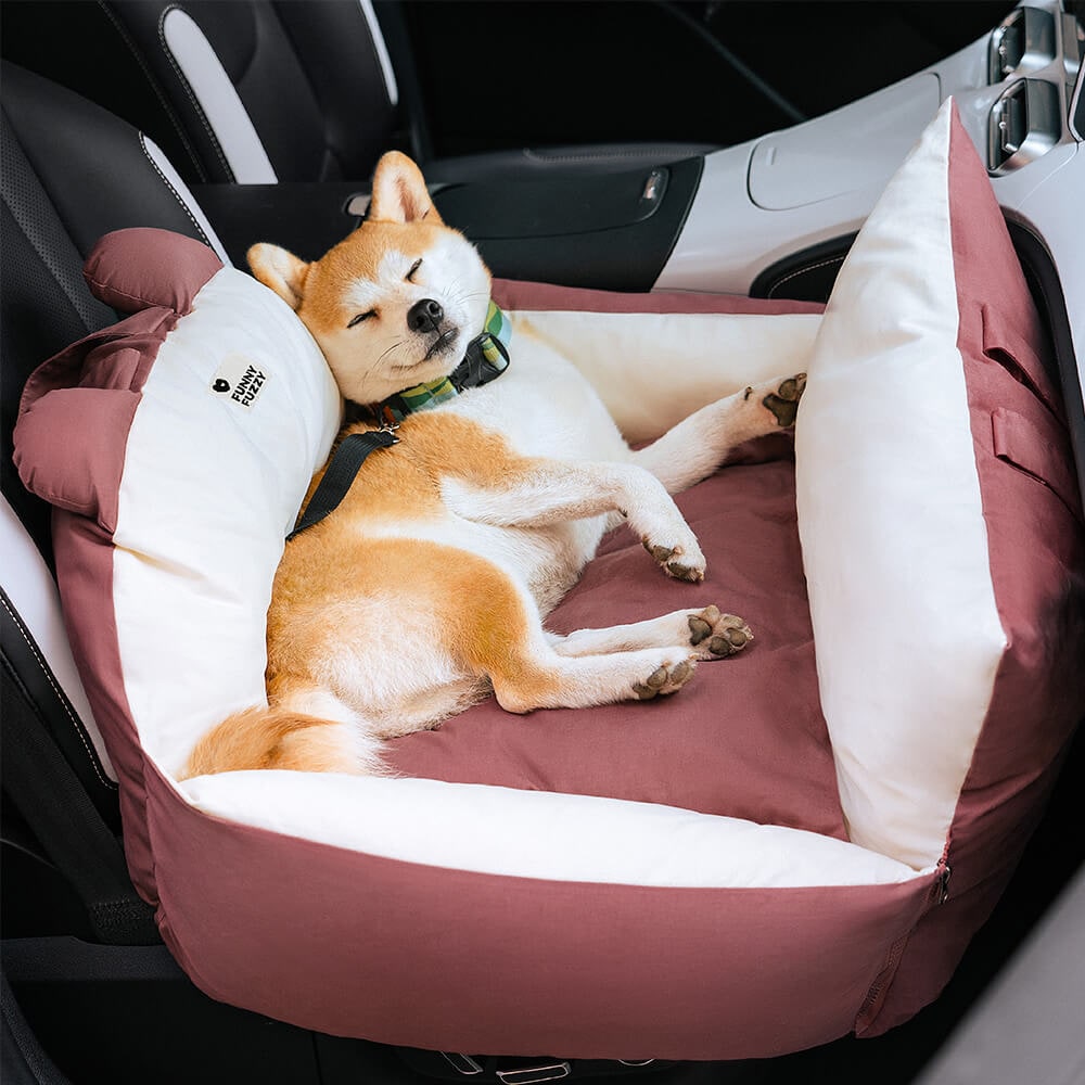 Dog Car Seat with Safety Leash Convertible Pet Bed and Removable Cushion - Image 1