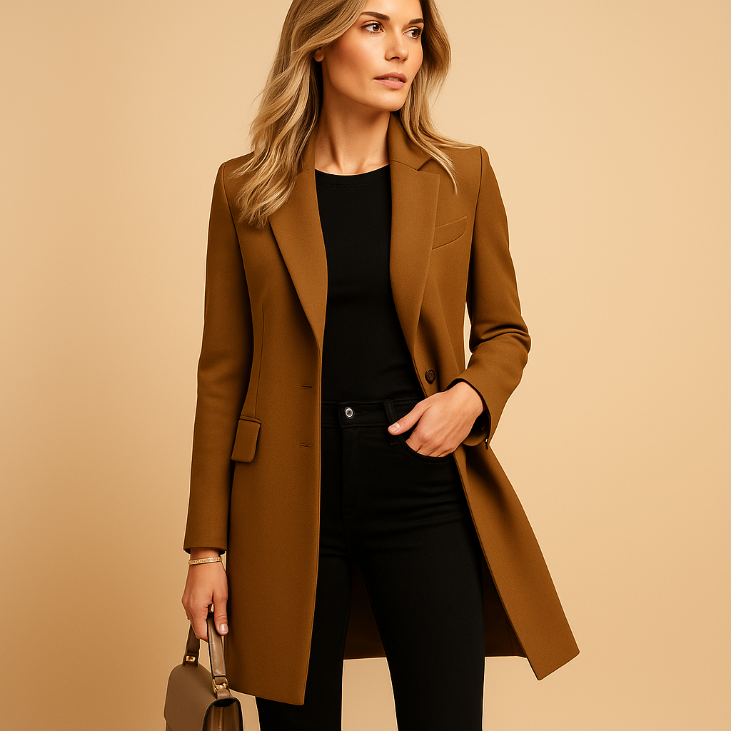 Women’s double-breasted trench coat with tailored fit, classic details, and elegant design for formal, work, and everyday outfits.