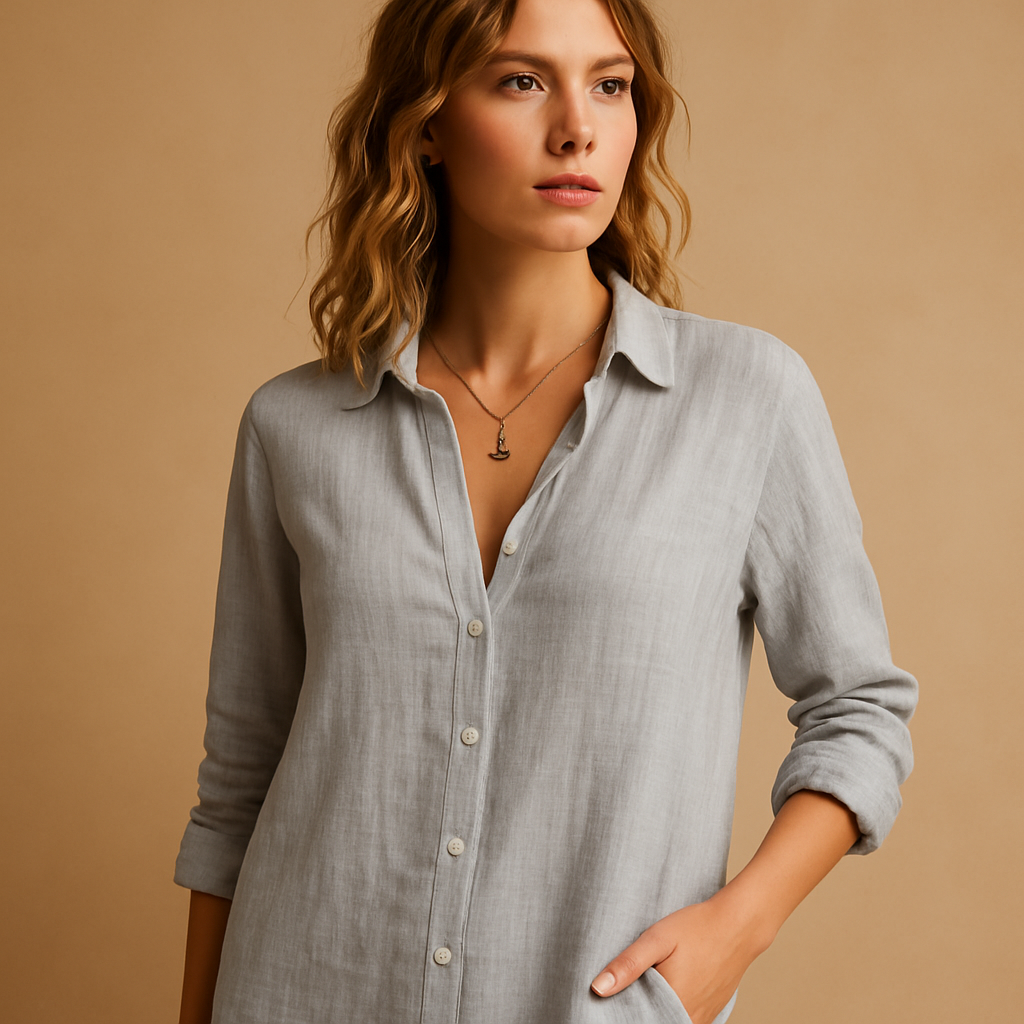 Women’s elegant blouse with notch collar and button closure, featuring a breathable fit ideal for casual and formal outfits.