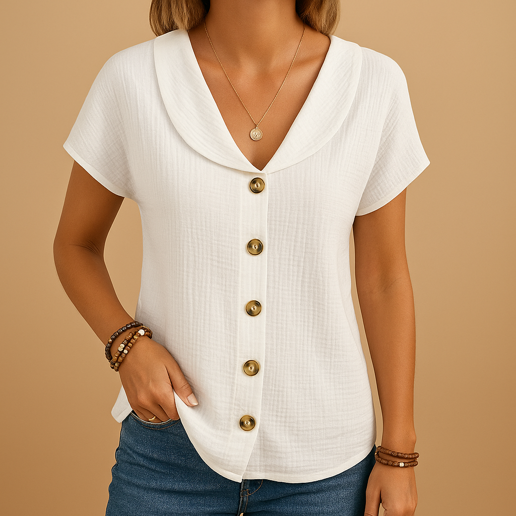 Women’s elegant collared button-up blouse with a breathable fit, available in white, blue and pink, ideal for casual and semi-formal outfits.