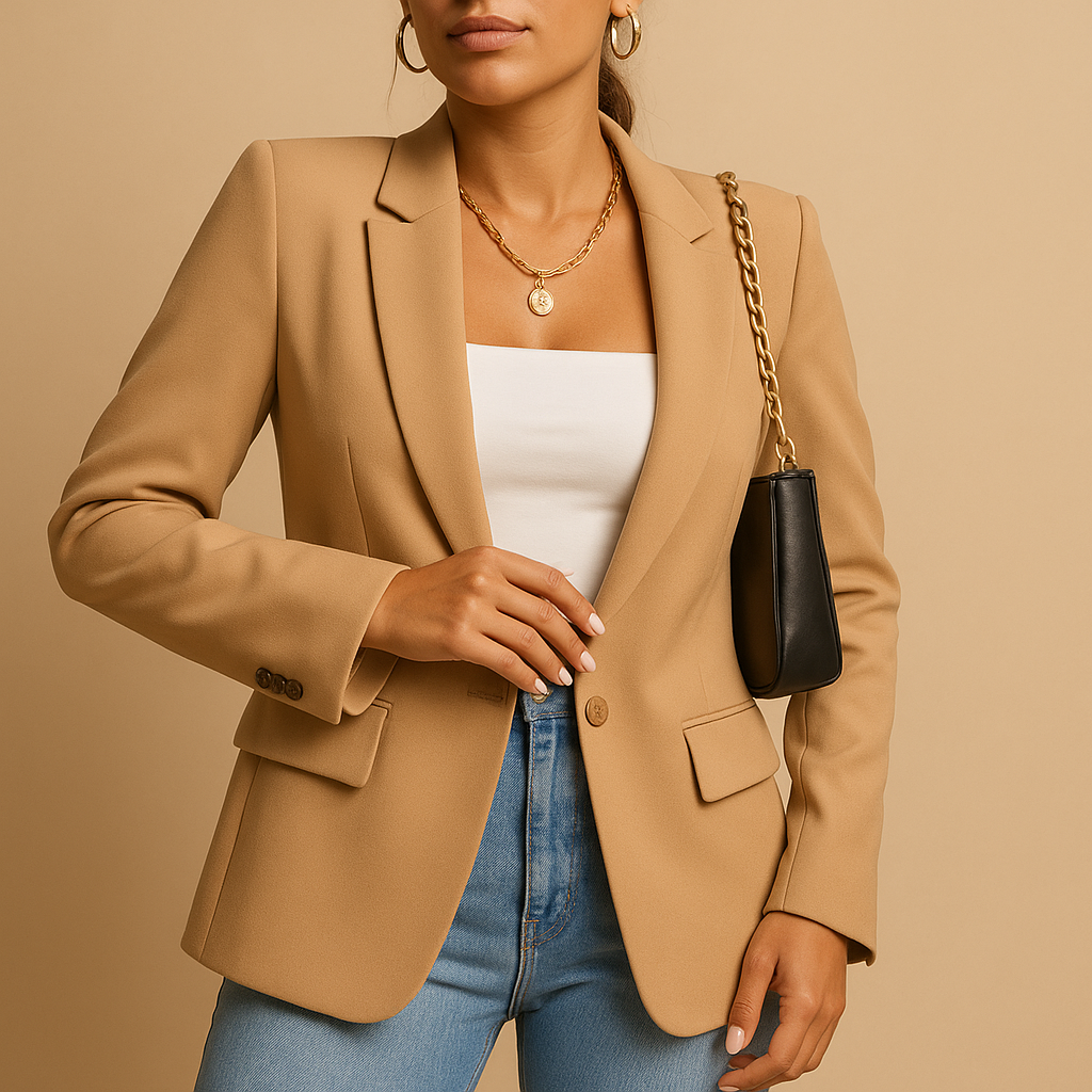 Elegant fitted blazer for women with a classic tailored shape, perfect for office wear, formal events, and stylish casual outfits.
