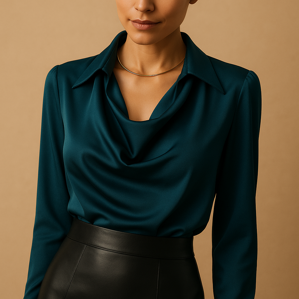 Women’s elegant long-sleeve blouse with a tailored fit and lightweight fabric, ideal for professional and casual outfits.