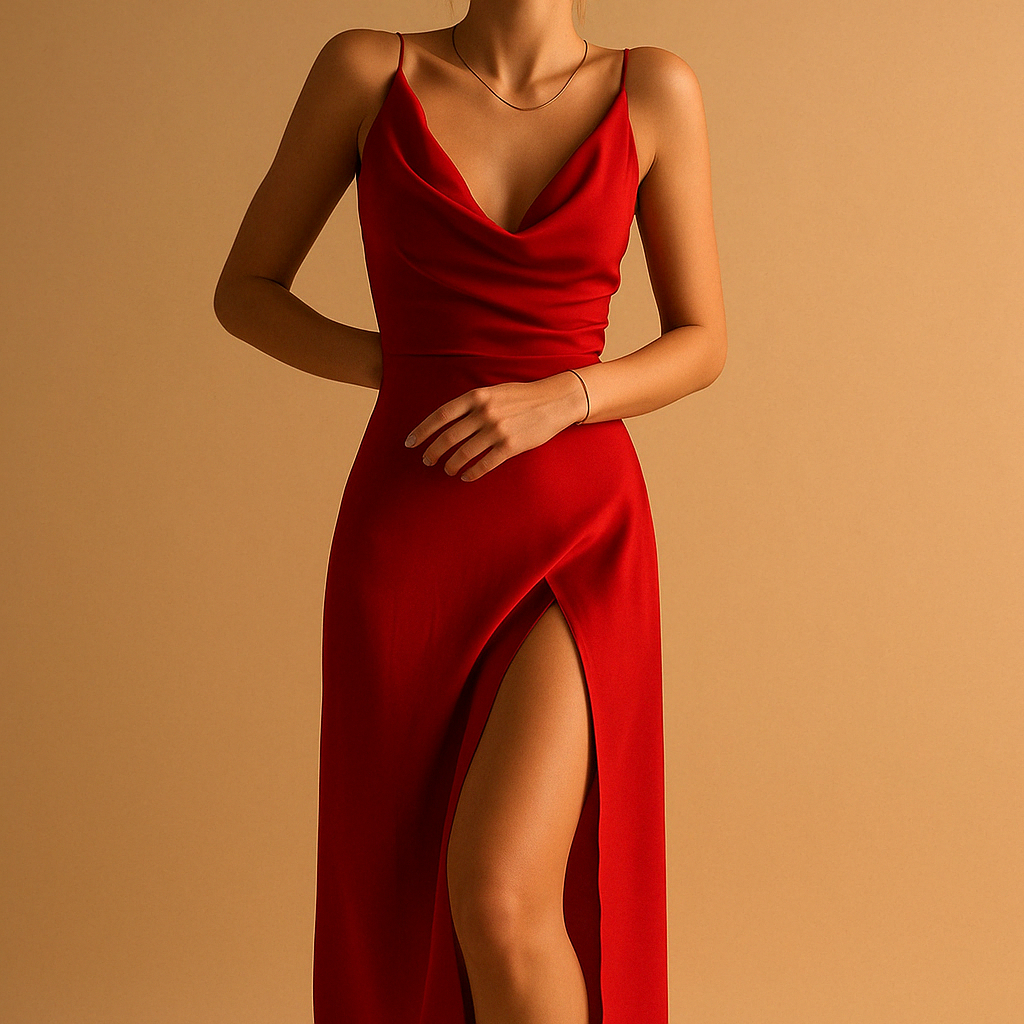 Elegant V-neck maxi dress for women with flowing silhouette and ankle-length design, perfect for weddings, galas, and formal evening occasions.