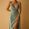 Elegant V-neck maxi dress for women with flowing silhouette and ankle-length design, perfect for weddings, galas, and formal evening occasions.