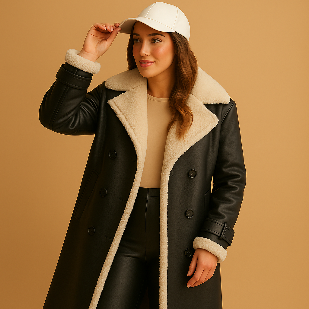 Women’s elegant wool-blend winter coat with classic lapel collar, long sleeves, and refined cold-weather styling.