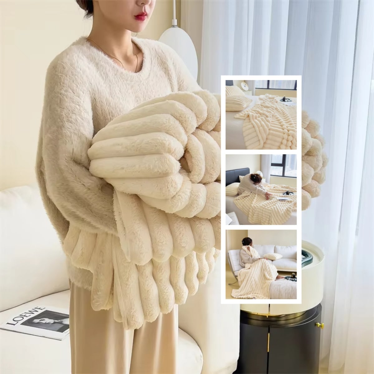 Faux Fur Throw Blanket with Plush Pile and Matching Pillowcase - Image 14