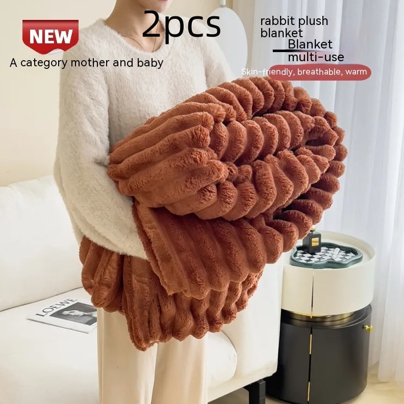 Faux Fur Throw Blanket with Plush Pile and Matching Pillowcase - Image 5