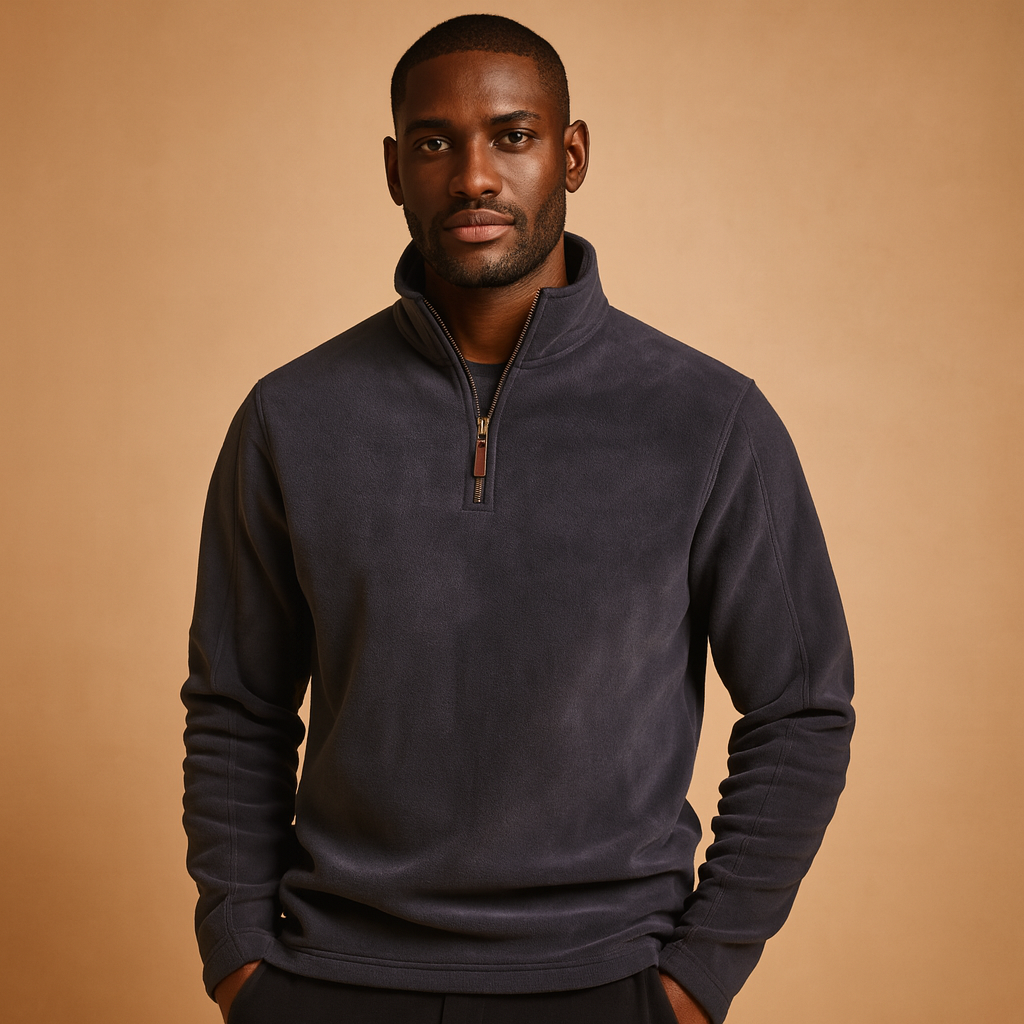 Men’s fleece half-zip pullover with soft fabric and timeless design, ideal for warmth during outdoor activities or casual wear in autumn and winter.