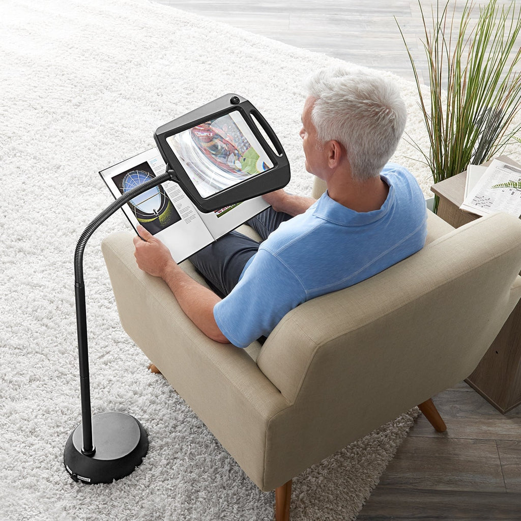 Floor Lamp Magnifying Glass with LED Light and Adjustable Gooseneck for Reading Crafts - Image 1