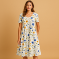 Floral cotton casual dress for women with soft breathable fabric and flattering fit, ideal for brunch, casual days, and summer outings.