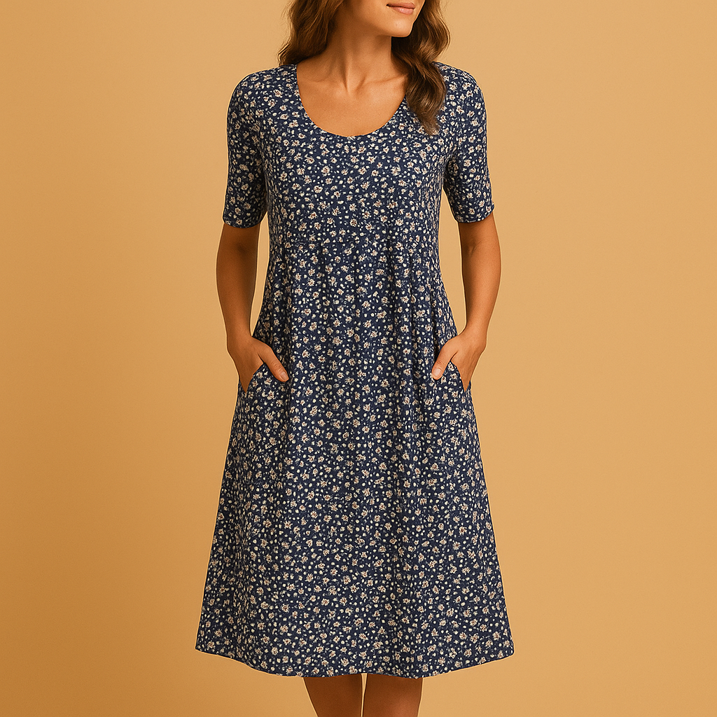 Floral cotton casual dress for women with soft breathable fabric and flattering fit, ideal for brunch, casual days, and summer outings.