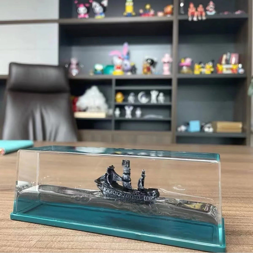 Fluid Drift Bottle Desk Ornament with Floating Ship and LED Light Base - Image 11