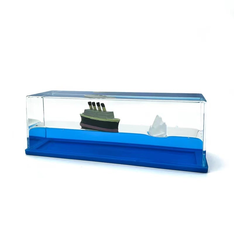 Fluid Drift Bottle Desk Ornament with Floating Ship and LED Light Base - Image 12