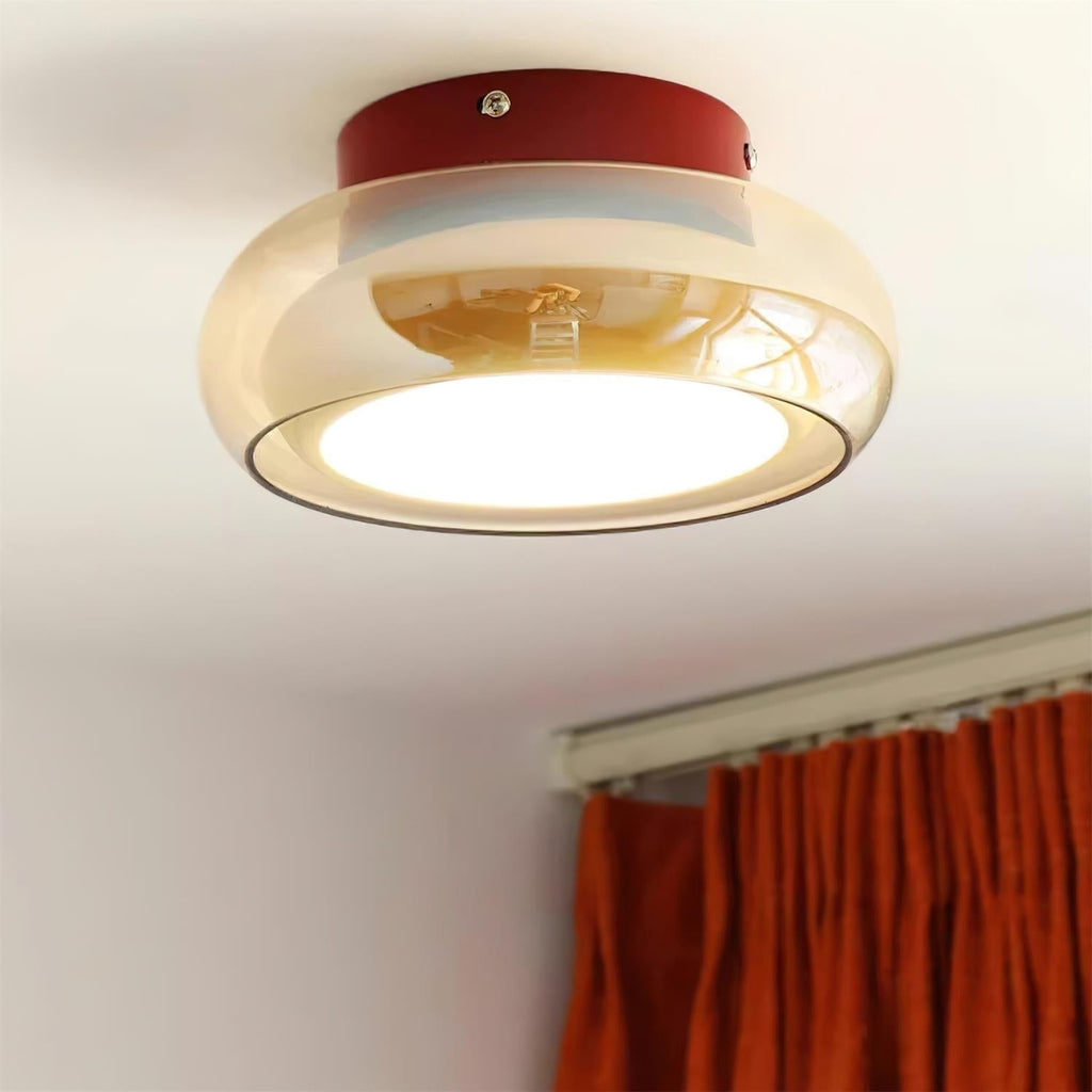 Flush Mount Ceiling Light Fixture with Amber Glass Shade and Integrated LED - Image 1