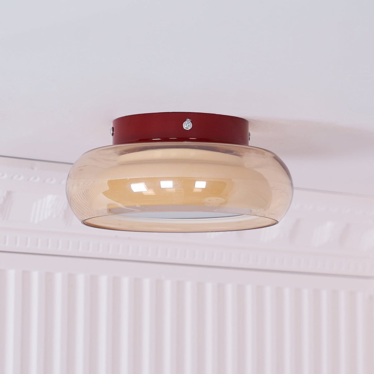 Flush Mount Ceiling Light Fixture with Amber Glass Shade and Integrated LED - Image 13