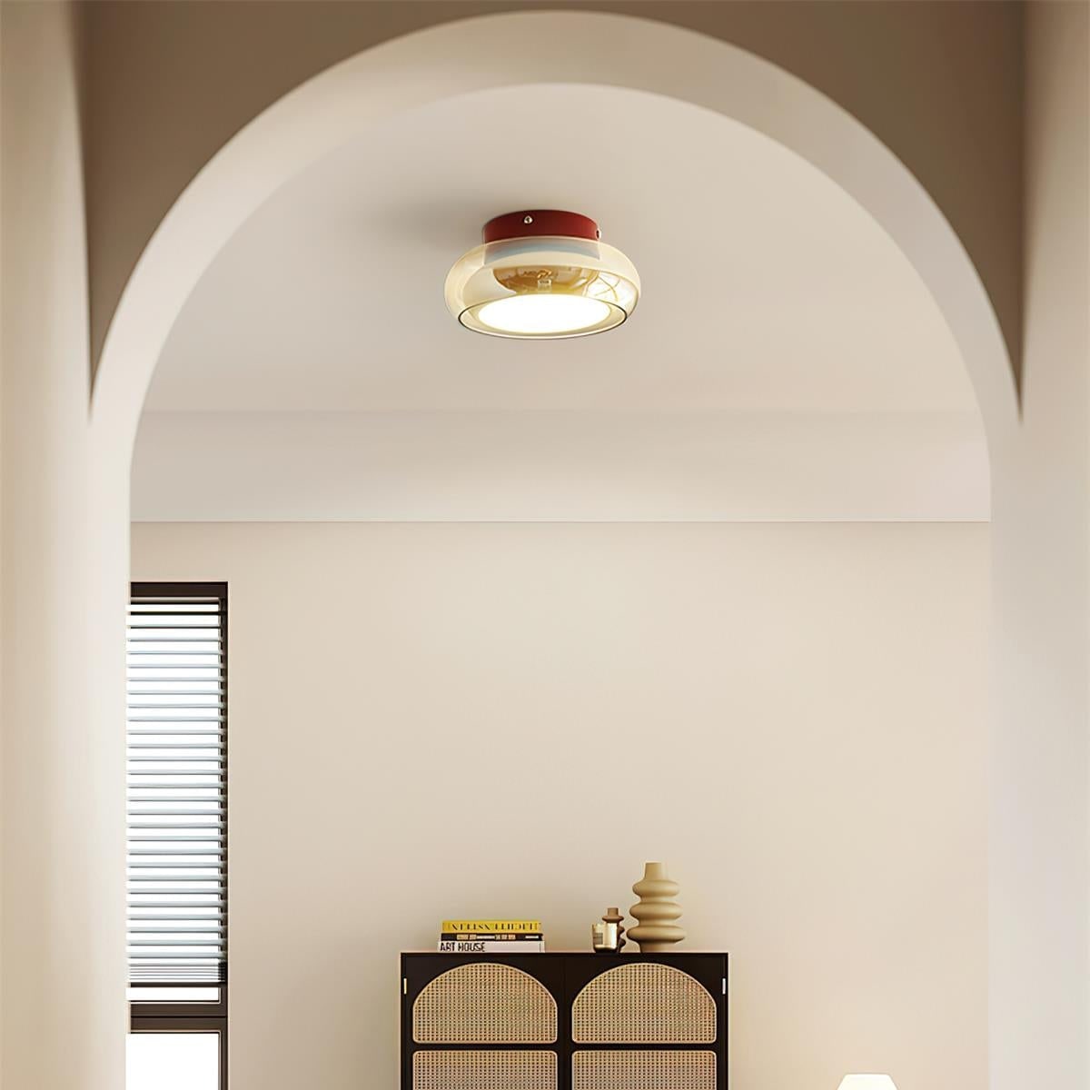 Flush Mount Ceiling Light Fixture with Amber Glass Shade and Integrated LED - Image 2