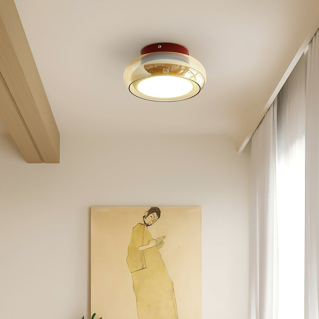 Flush Mount Ceiling Light Fixture with Amber Glass Shade and Integrated LED - Image 3