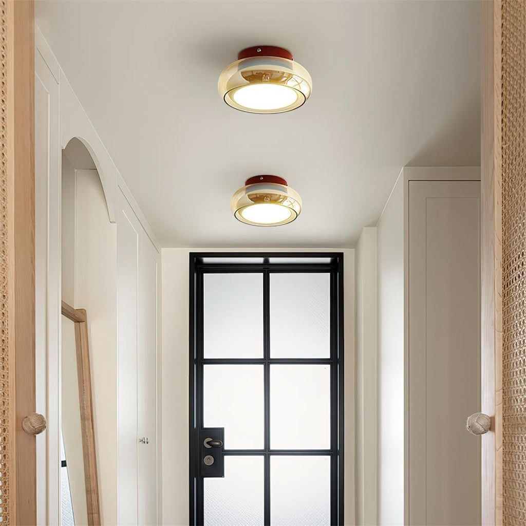Flush Mount Ceiling Light Fixture with Amber Glass Shade and Integrated LED - Image 4