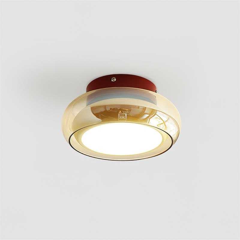 Flush Mount Ceiling Light Fixture with Amber Glass Shade and Integrated LED - Image 5