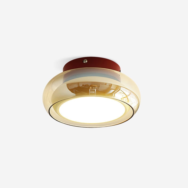 Flush Mount Ceiling Light Fixture with Amber Glass Shade and Integrated LED - Image 7