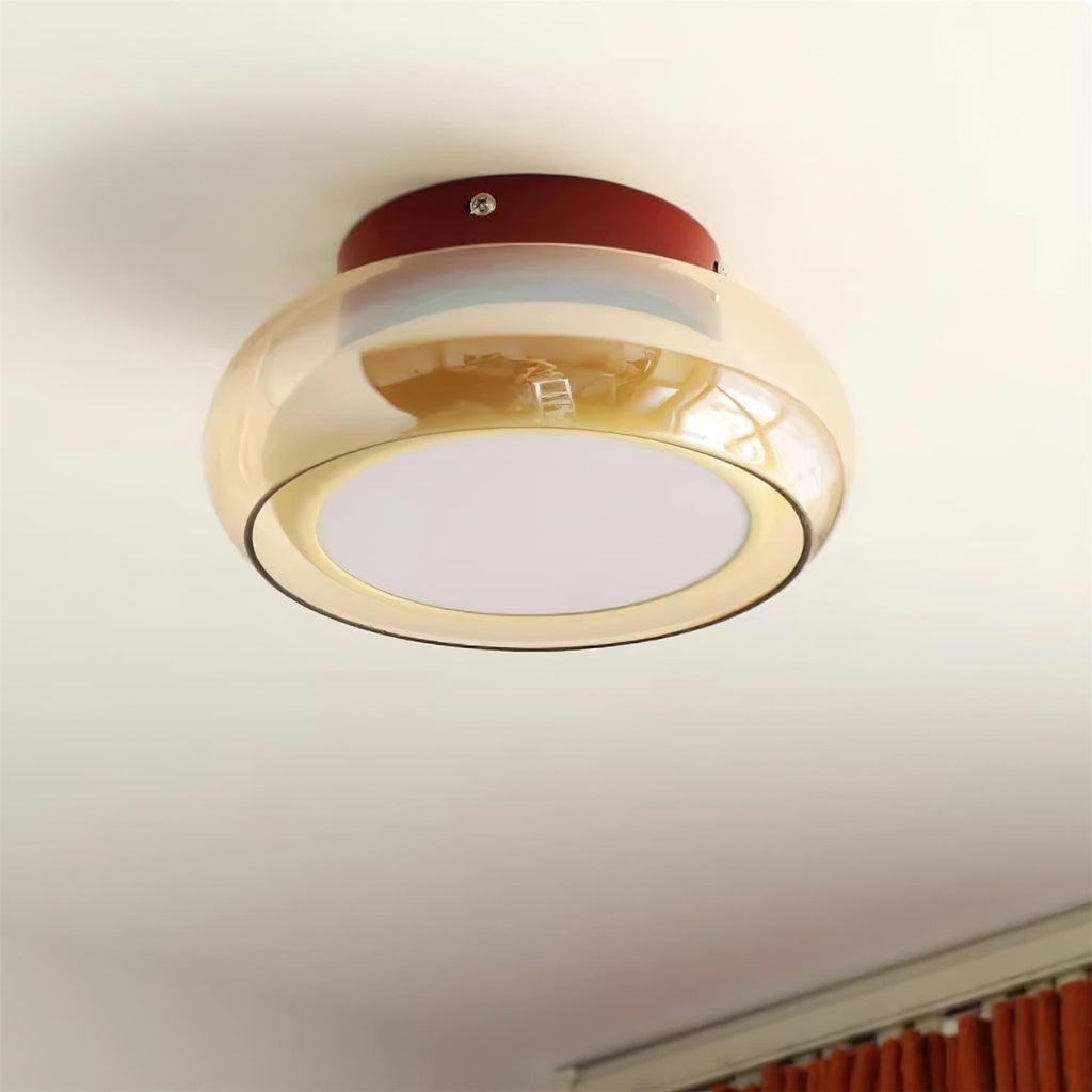 Flush Mount Ceiling Light Fixture with Amber Glass Shade and Integrated LED - Image 8
