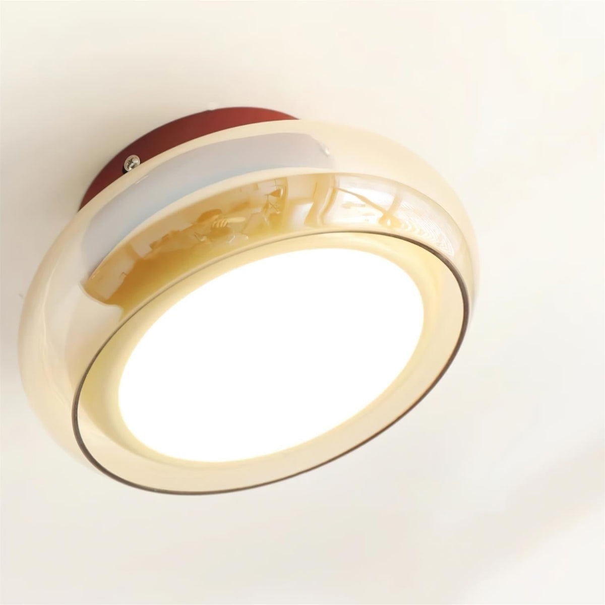 Flush Mount Ceiling Light Fixture with Amber Glass Shade and Integrated LED - Image 9