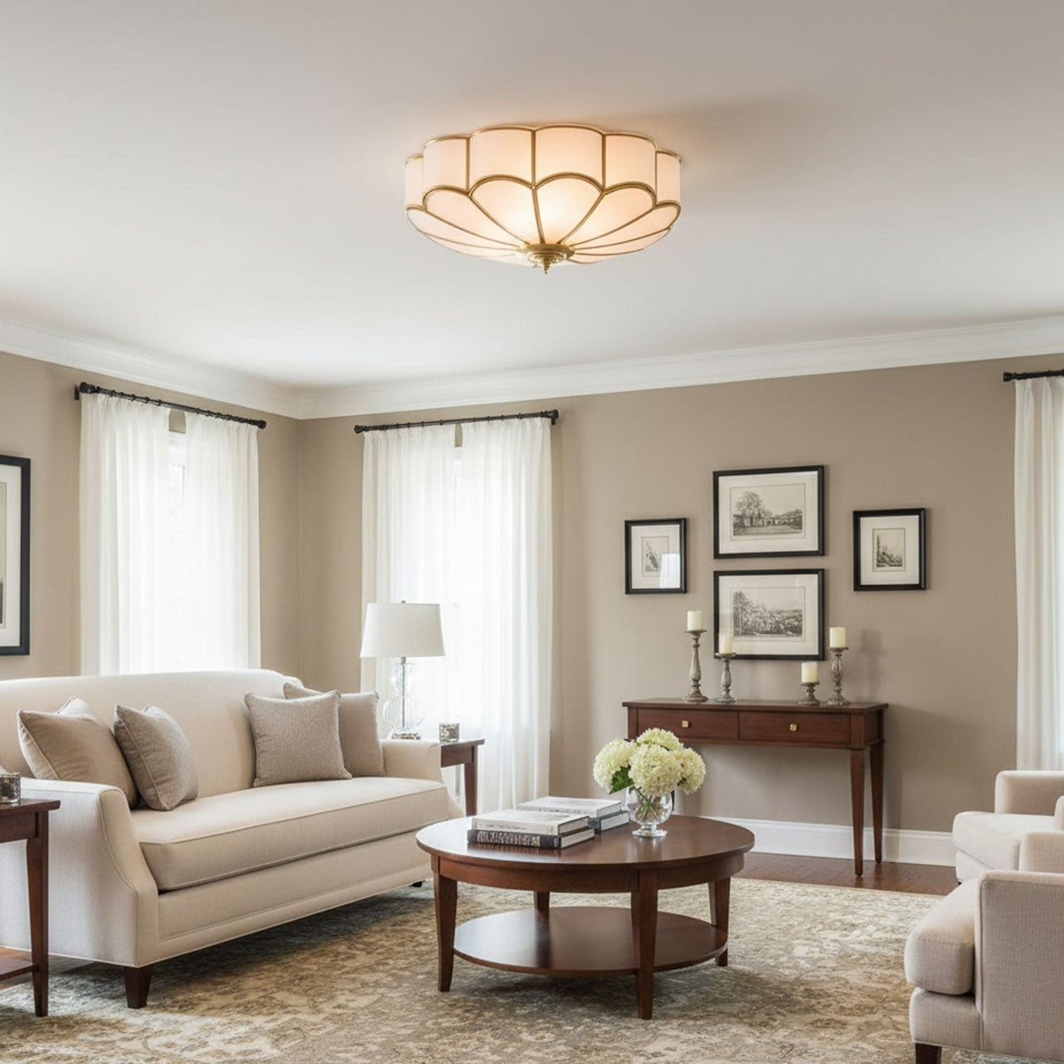 Flush Mount Ceiling Light with Scalloped Floral Design and Frosted Glass - Image 10