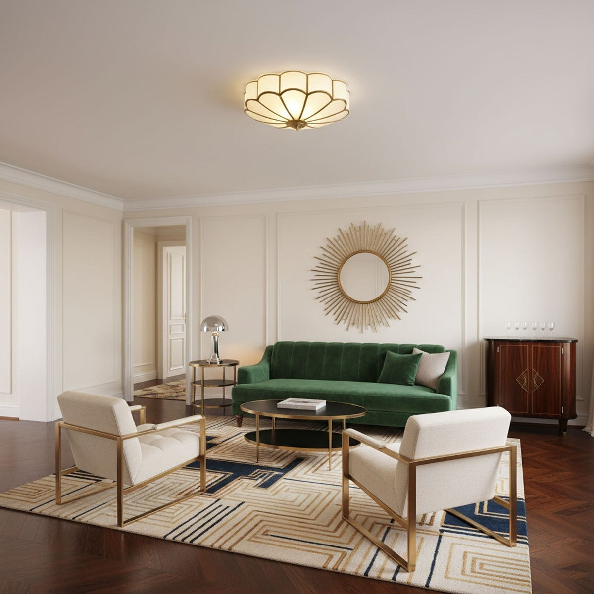 Flush Mount Ceiling Light with Scalloped Floral Design and Frosted Glass - Image 16