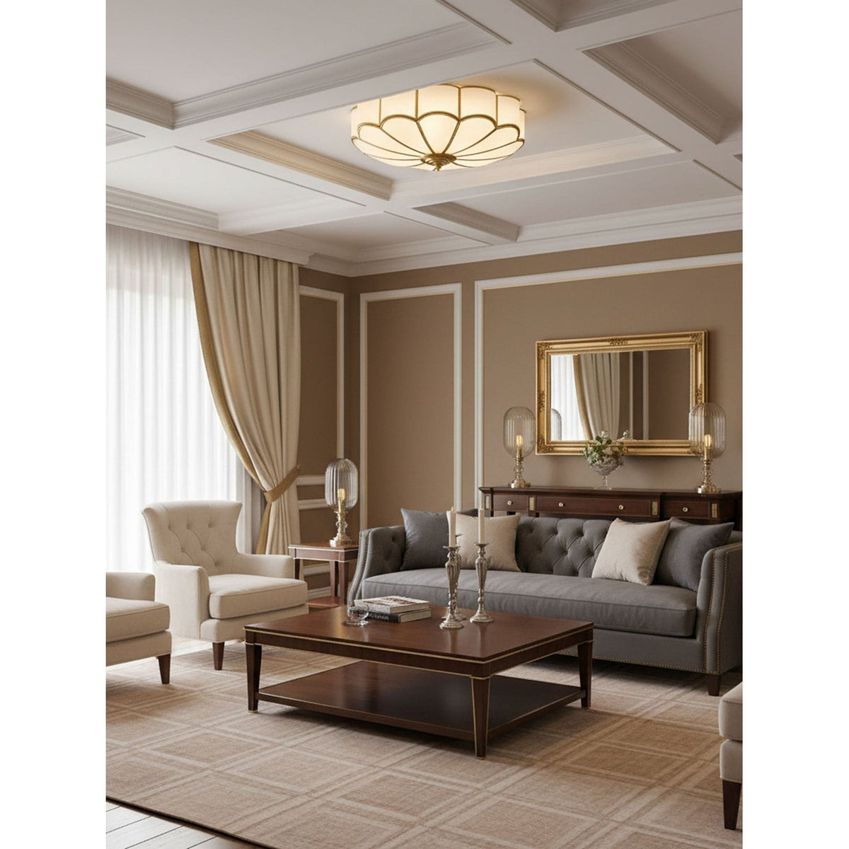 Flush Mount Ceiling Light with Scalloped Floral Design and Frosted Glass - Image 17