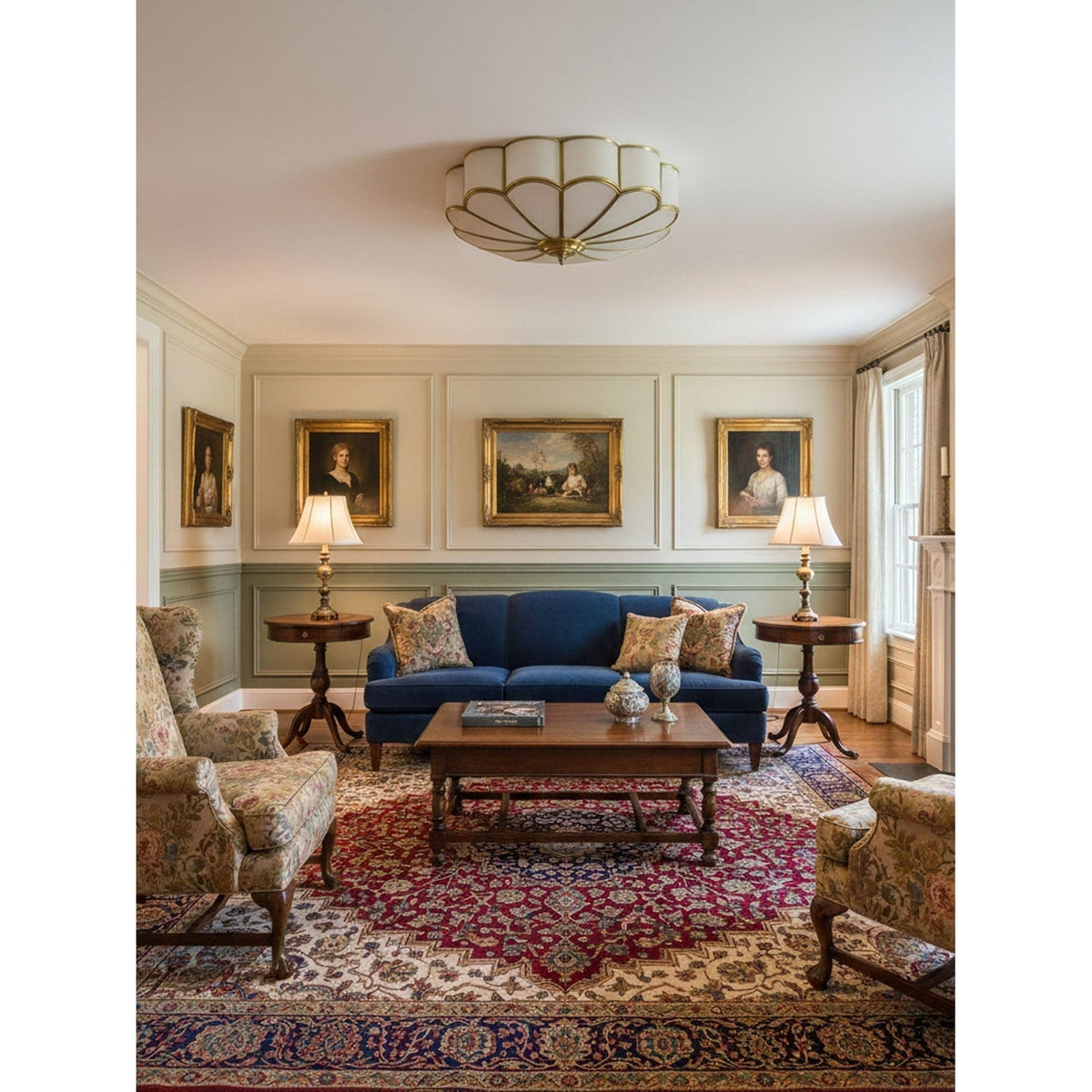Flush Mount Ceiling Light with Scalloped Floral Design and Frosted Glass - Image 18