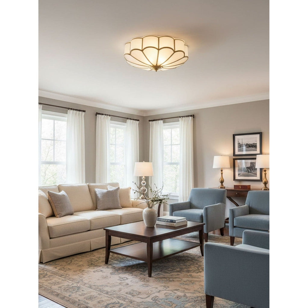 Flush Mount Ceiling Light with Scalloped Floral Design and Frosted Glass - Image 19