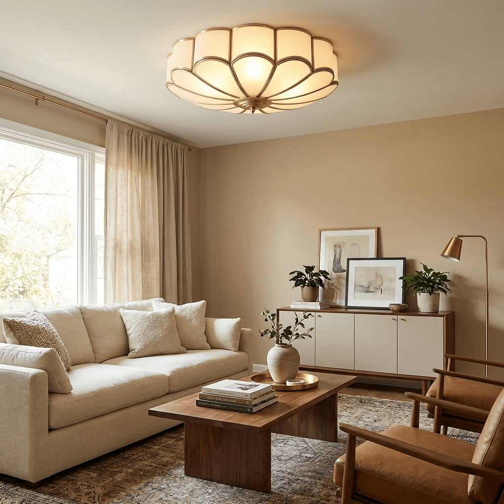 Flush Mount Ceiling Light with Scalloped Floral Design and Frosted Glass - Image 2