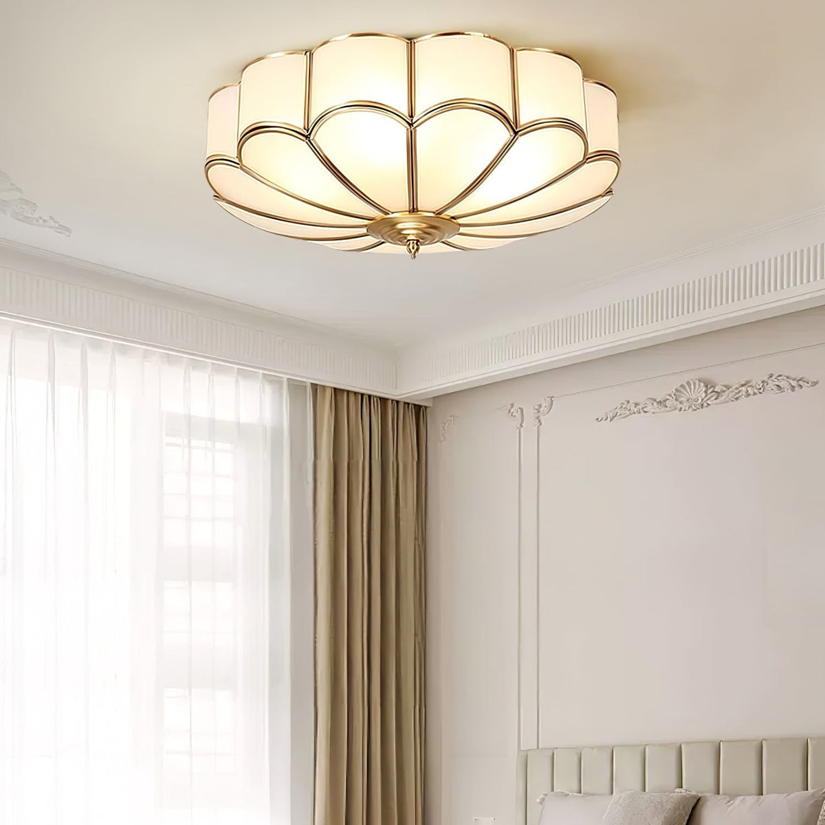 Flush Mount Ceiling Light with Scalloped Floral Design and Frosted Glass - Image 23