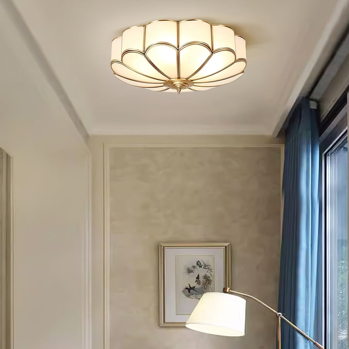Flush Mount Ceiling Light with Scalloped Floral Design and Frosted Glass - Image 24
