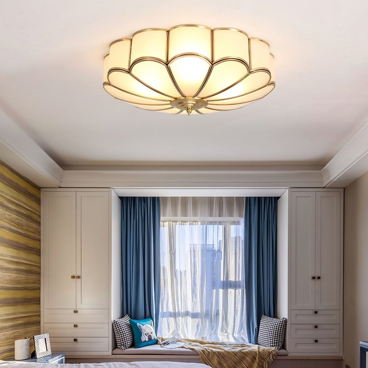Flush Mount Ceiling Light with Scalloped Floral Design and Frosted Glass - Image 26