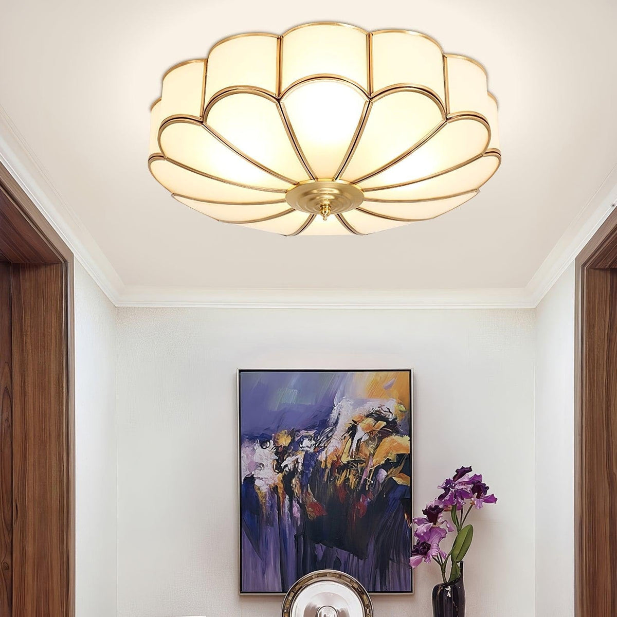 Flush Mount Ceiling Light with Scalloped Floral Design and Frosted Glass - Image 29