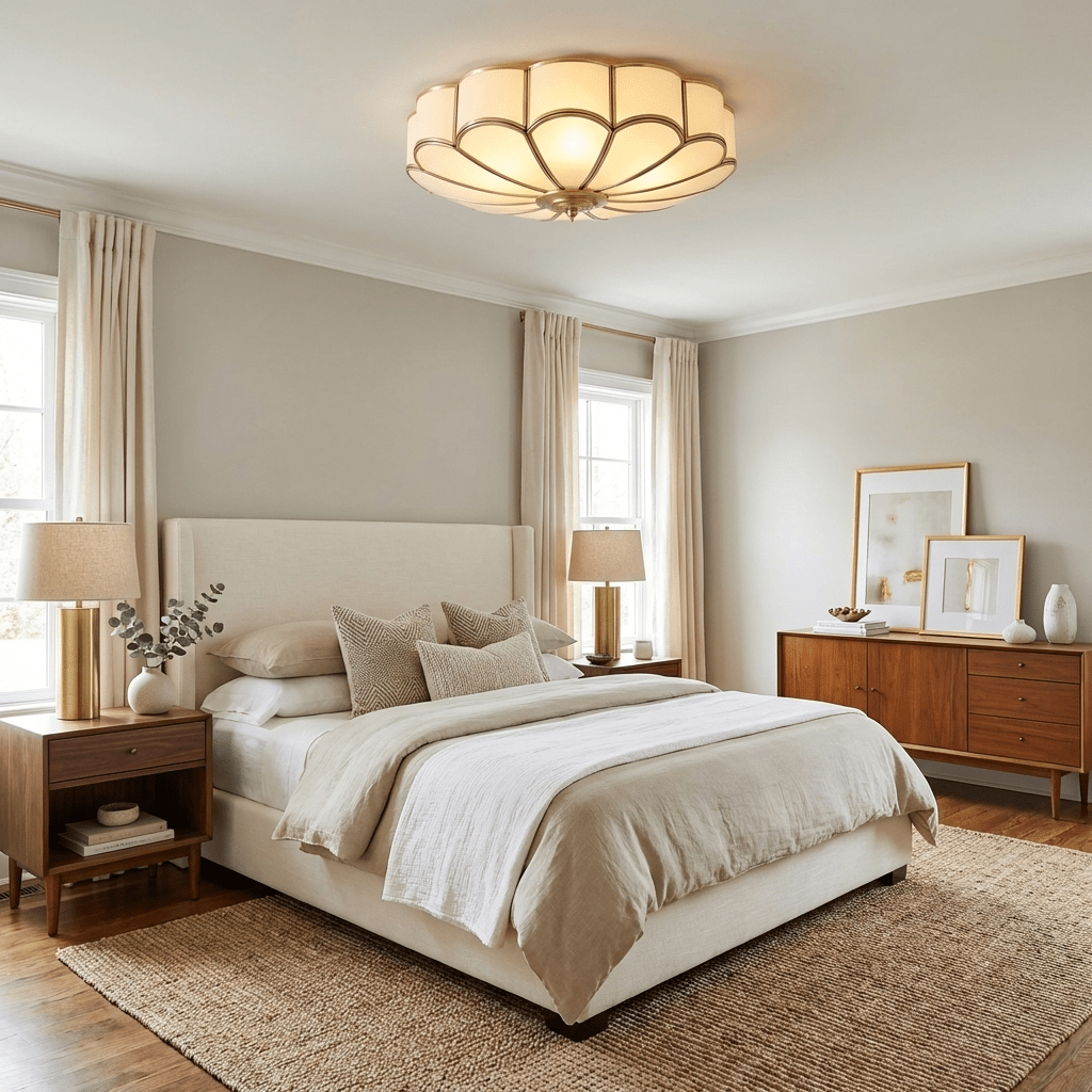 Flush Mount Ceiling Light with Scalloped Floral Design and Frosted Glass - Image 3